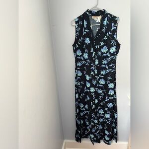Black‎ and Blue Sleeveless V-Neck Midi Dress